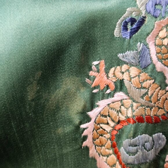 Vintage Chinese Embroidered Silk Robe Green - Picture 5 of 12